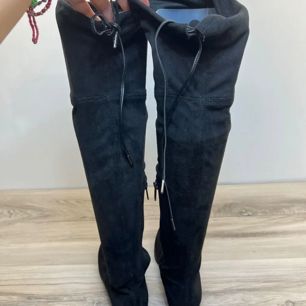 Circus By Sam Edelman Women Black Faux Suede Block Heel Over The Knee‎ Boots 7.5